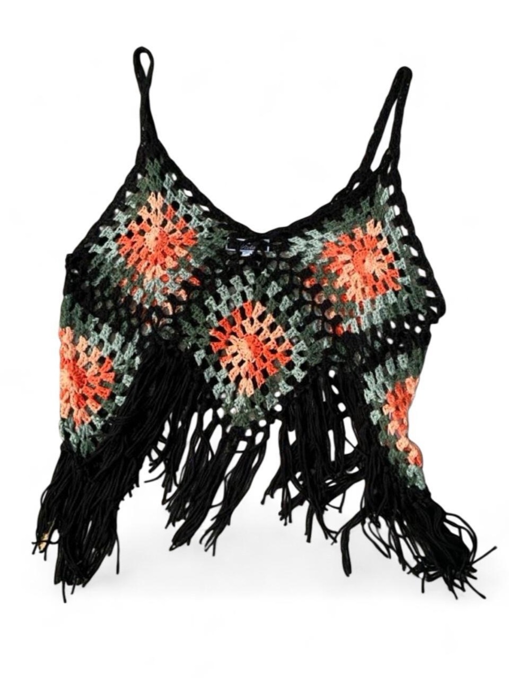 Crochet Crop Top Fringe - Size Large - Boho Festival Hippie - NWOT